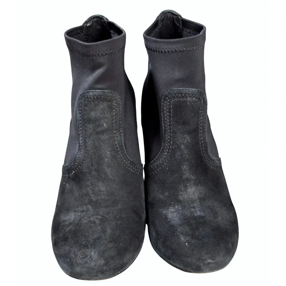 Women's Tory Burch 6.5 Black Suede Neoprene Wedge Sock Ankle Booties City Chic